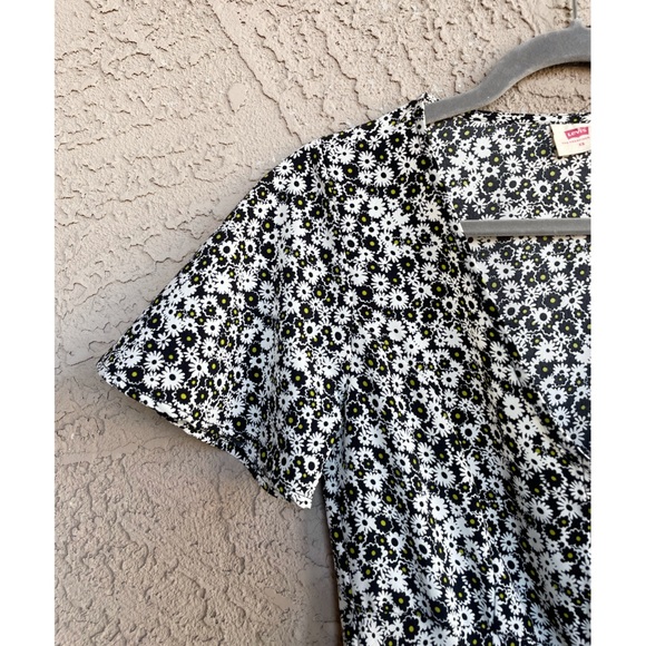 LEVI’S NWT Black White & Yellow Ditsy Floral Printed Button Down 90s Midi Dress - Picture 3 of 11